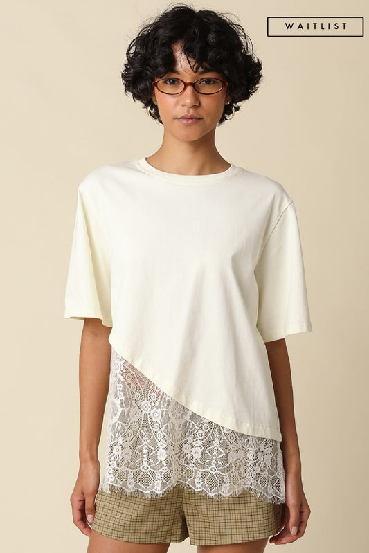 Waitlist 8/5 • Portia Short Sleeve Asymmetrical Lace Top Cream