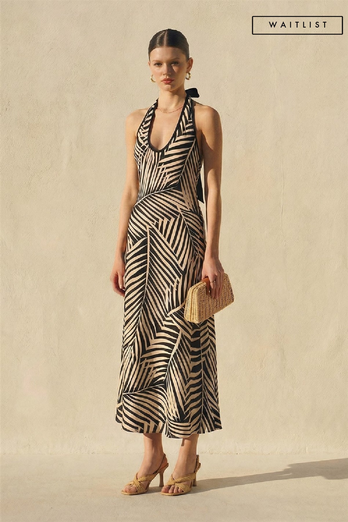 Waitlist 7/20 • Sloan Sleeveless Halter Tropical Leaf Print Maxi Dress Black