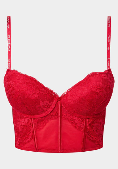 Lace and Mesh Push Up Bustier Long Line Bra