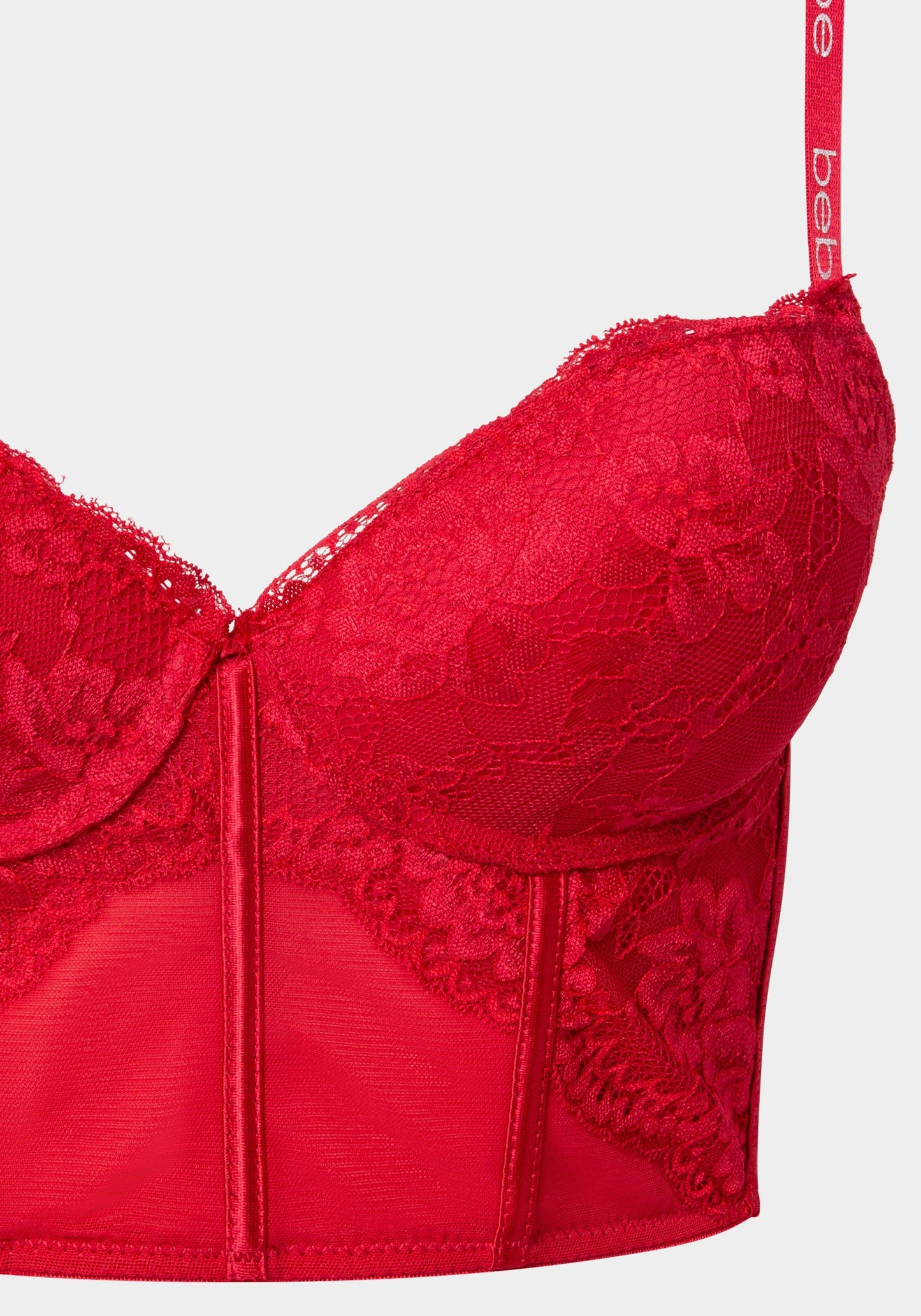 Lace and Mesh Push Up Bustier Long Line Bra