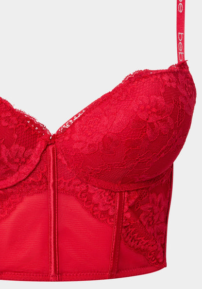Lace and Mesh Push Up Bustier Long Line Bra
