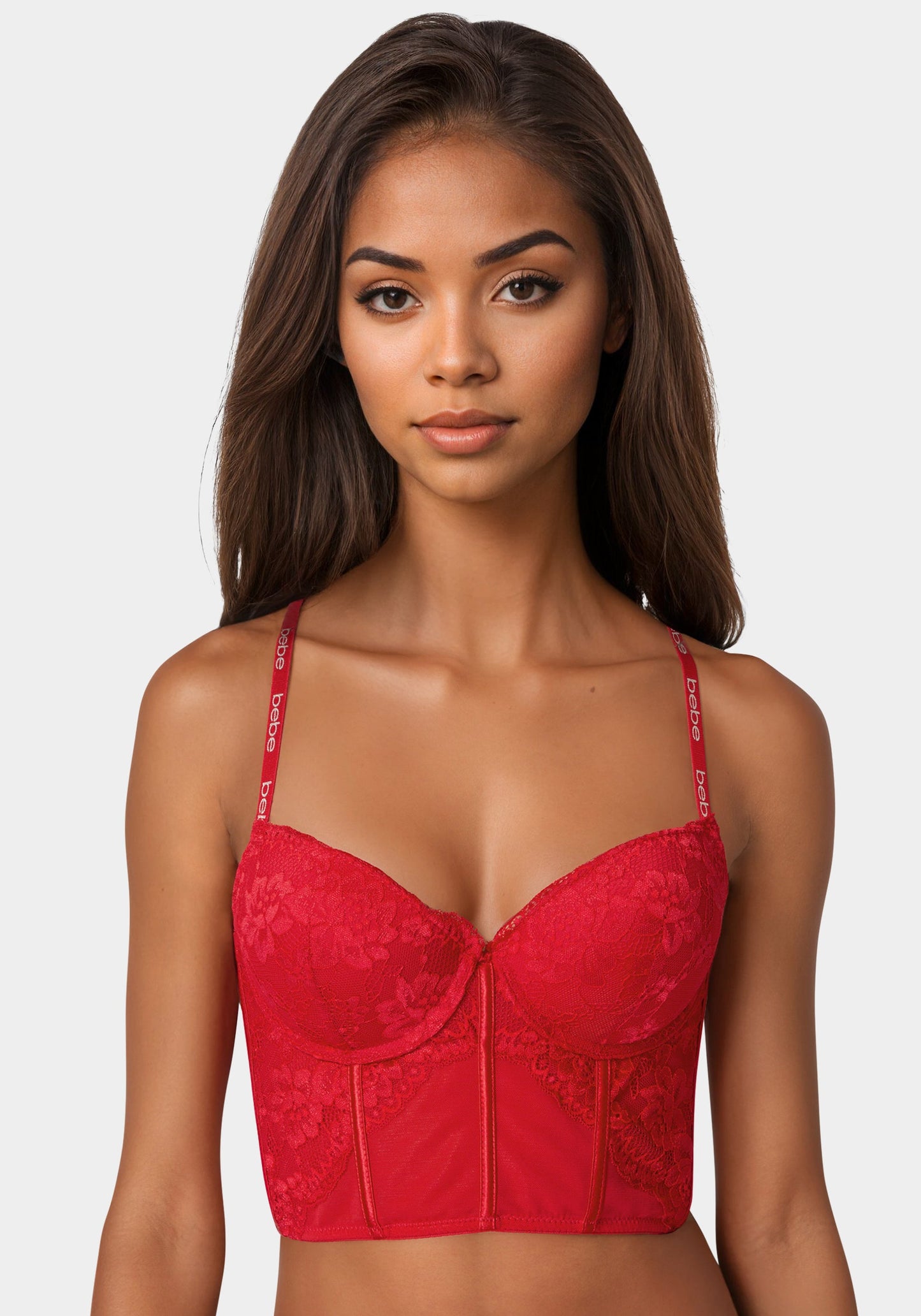Lace and Mesh Push Up Bustier Long Line Bra