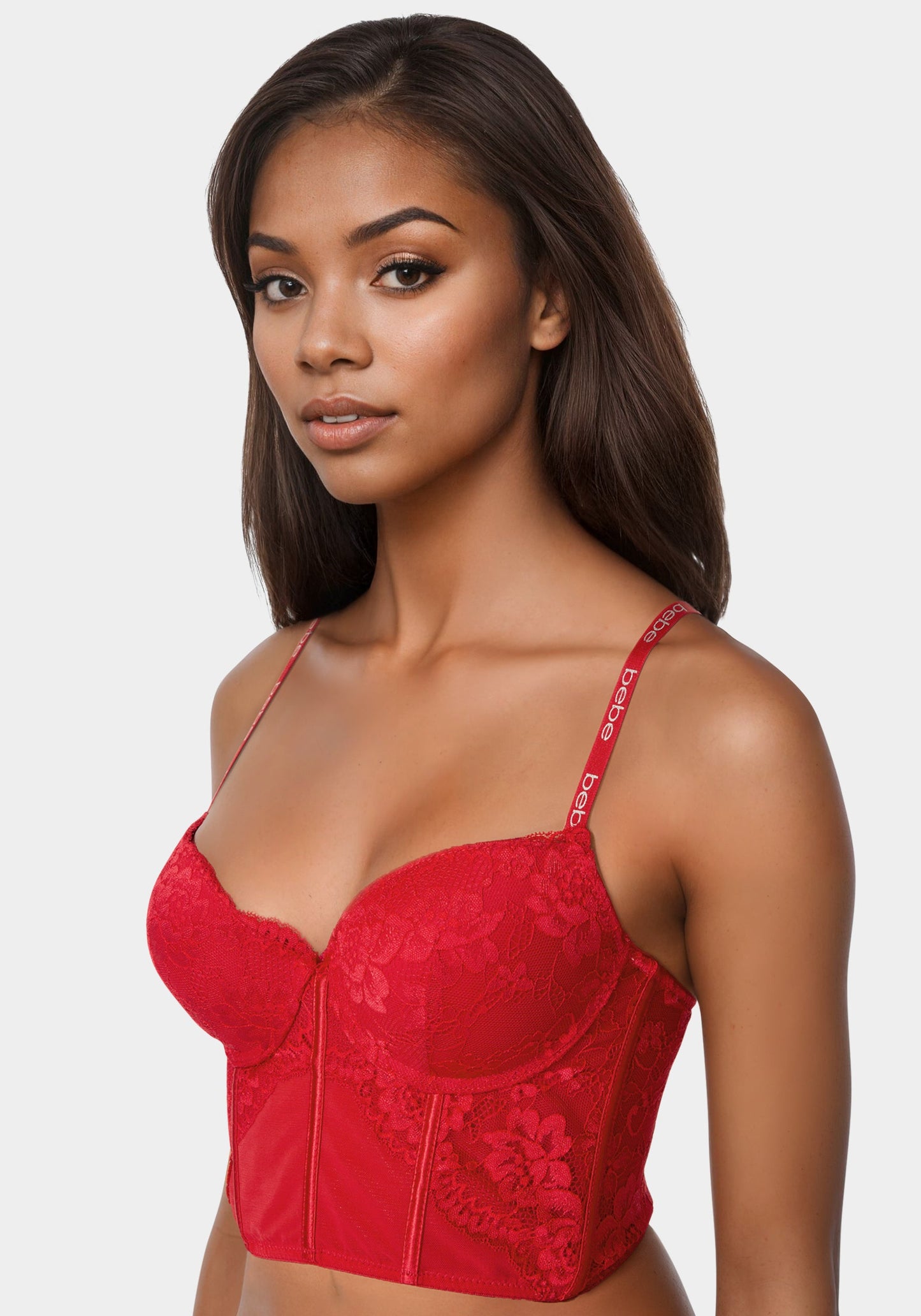 Lace and Mesh Push Up Bustier Long Line Bra