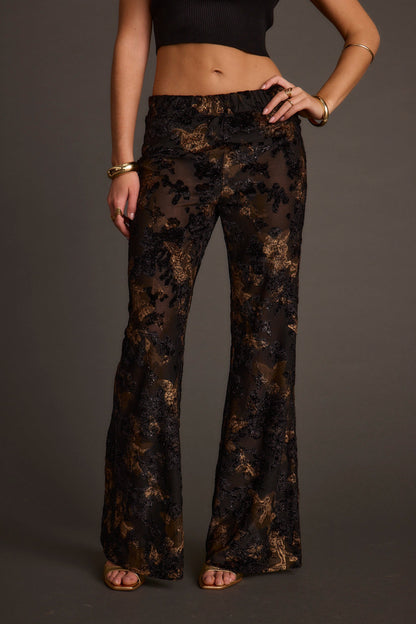 Blaise Black and Gold Mid Rise Flare Pants