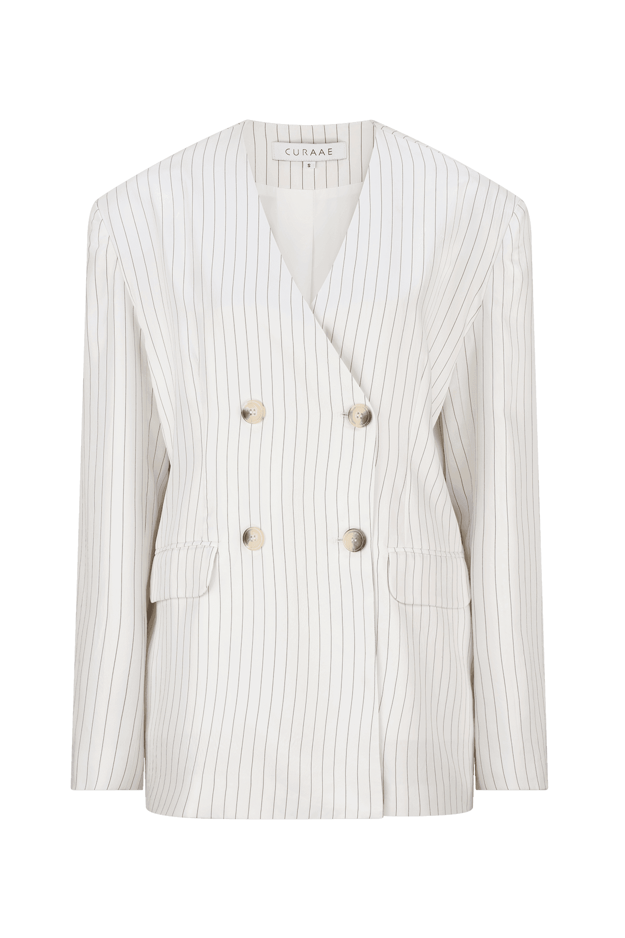 CURAAE Harper Oversized Double Breasted Pinstripe Blazer In White
