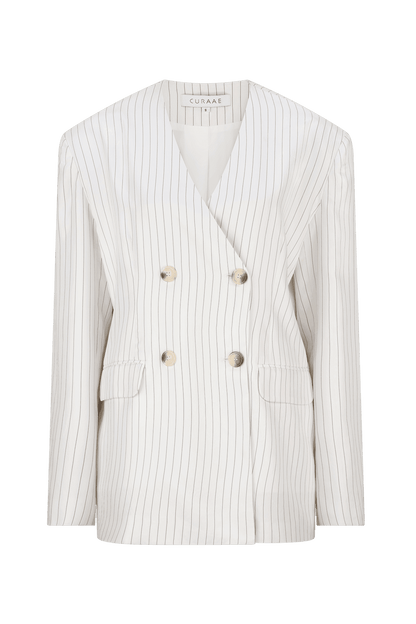CURAAE Harper Oversized Double Breasted Pinstripe Blazer In White
