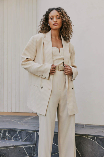 CURAAE Lyric Oversized Pinstripe Blazer In Beige