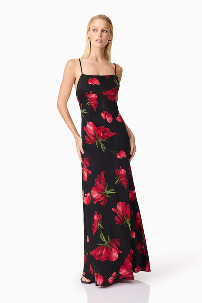 CURAAE Valetta Floral Maxi Dress in Black & Red