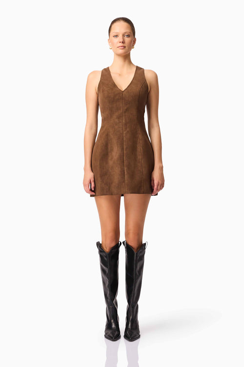 CURAAE Venus Suede Mini Dress in Brown
