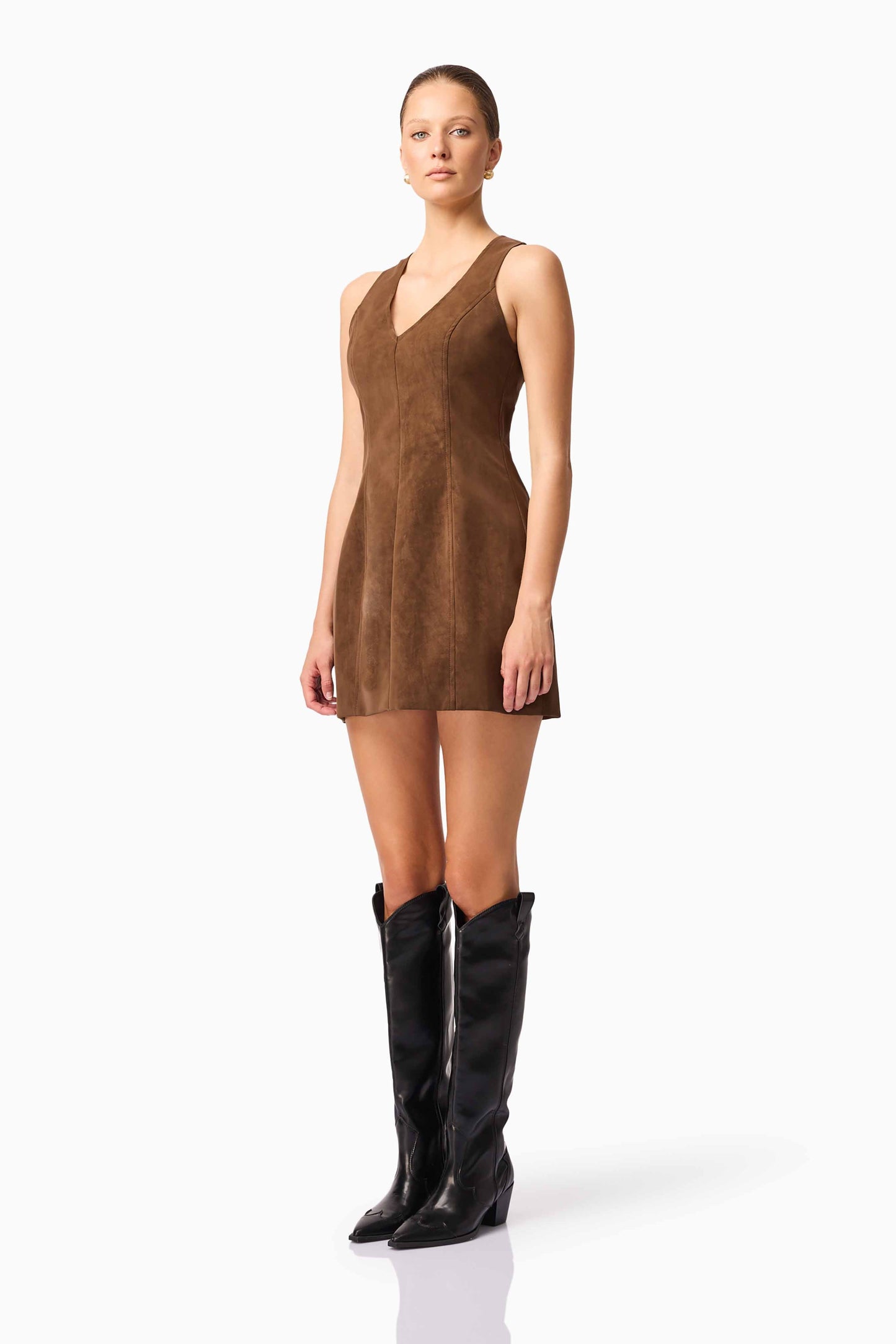 CURAAE Venus Suede Mini Dress in Brown