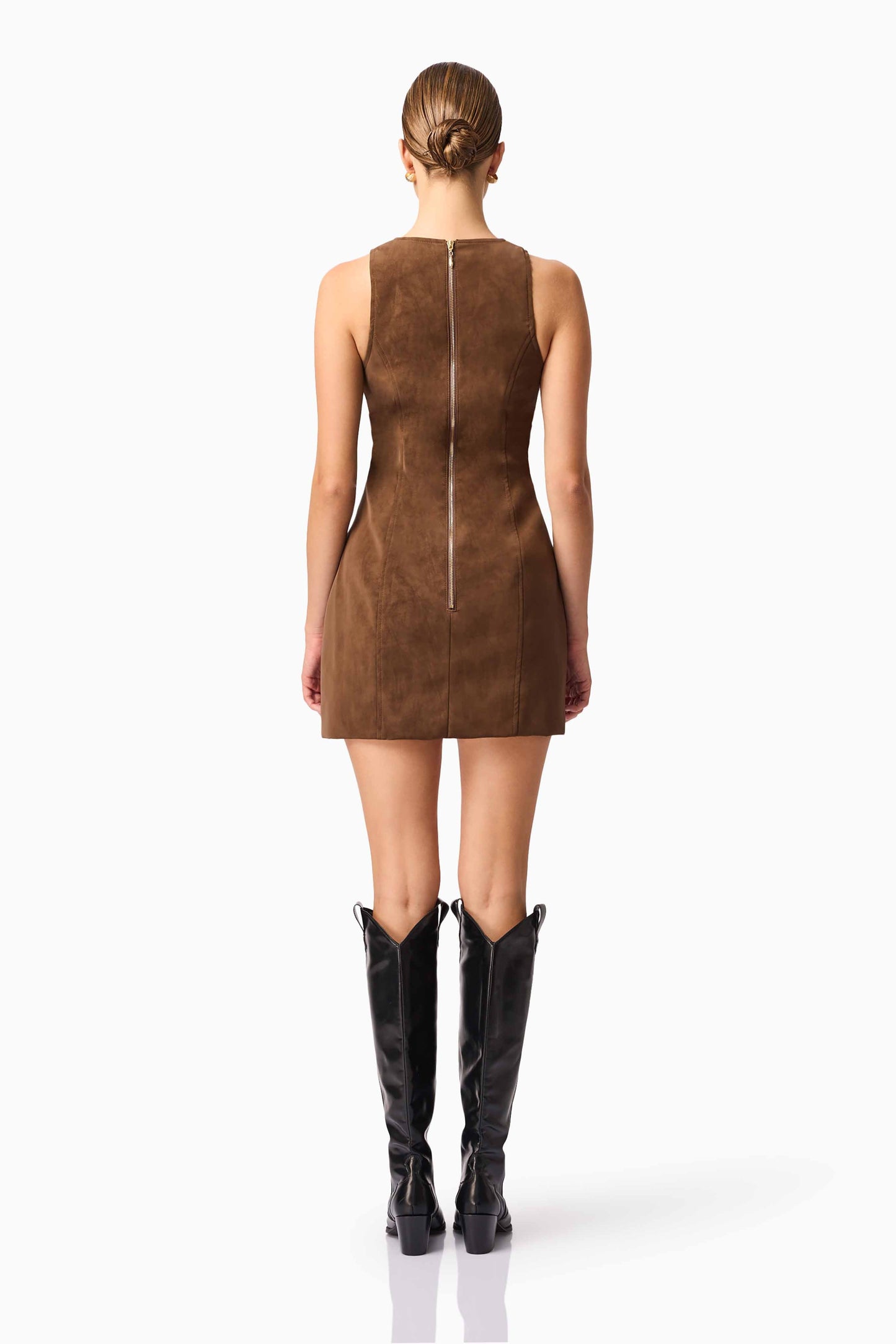 CURAAE Venus Suede Mini Dress in Brown