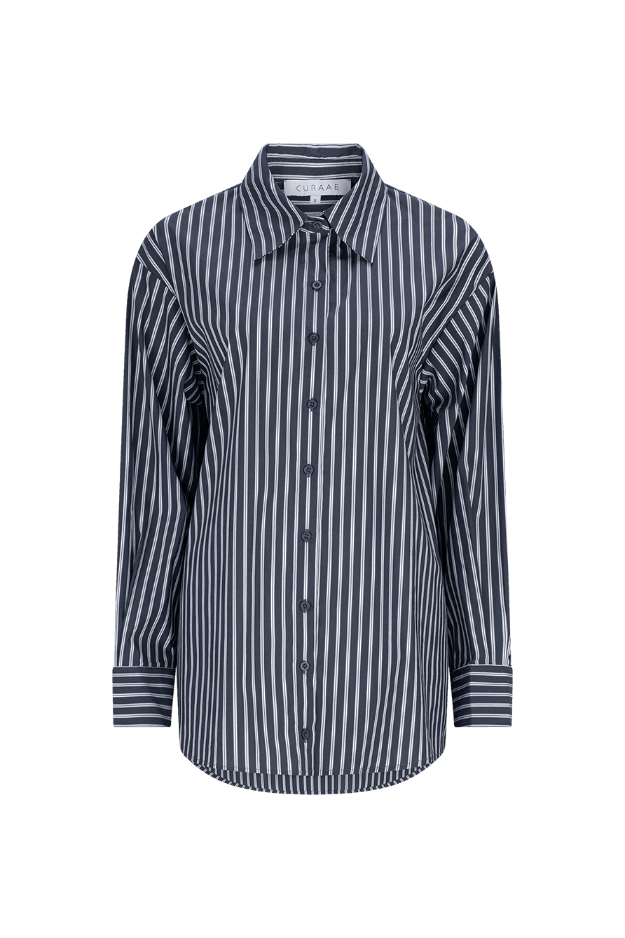 CURAAE Perry Oversized Button up Shirt in Navy Stripe