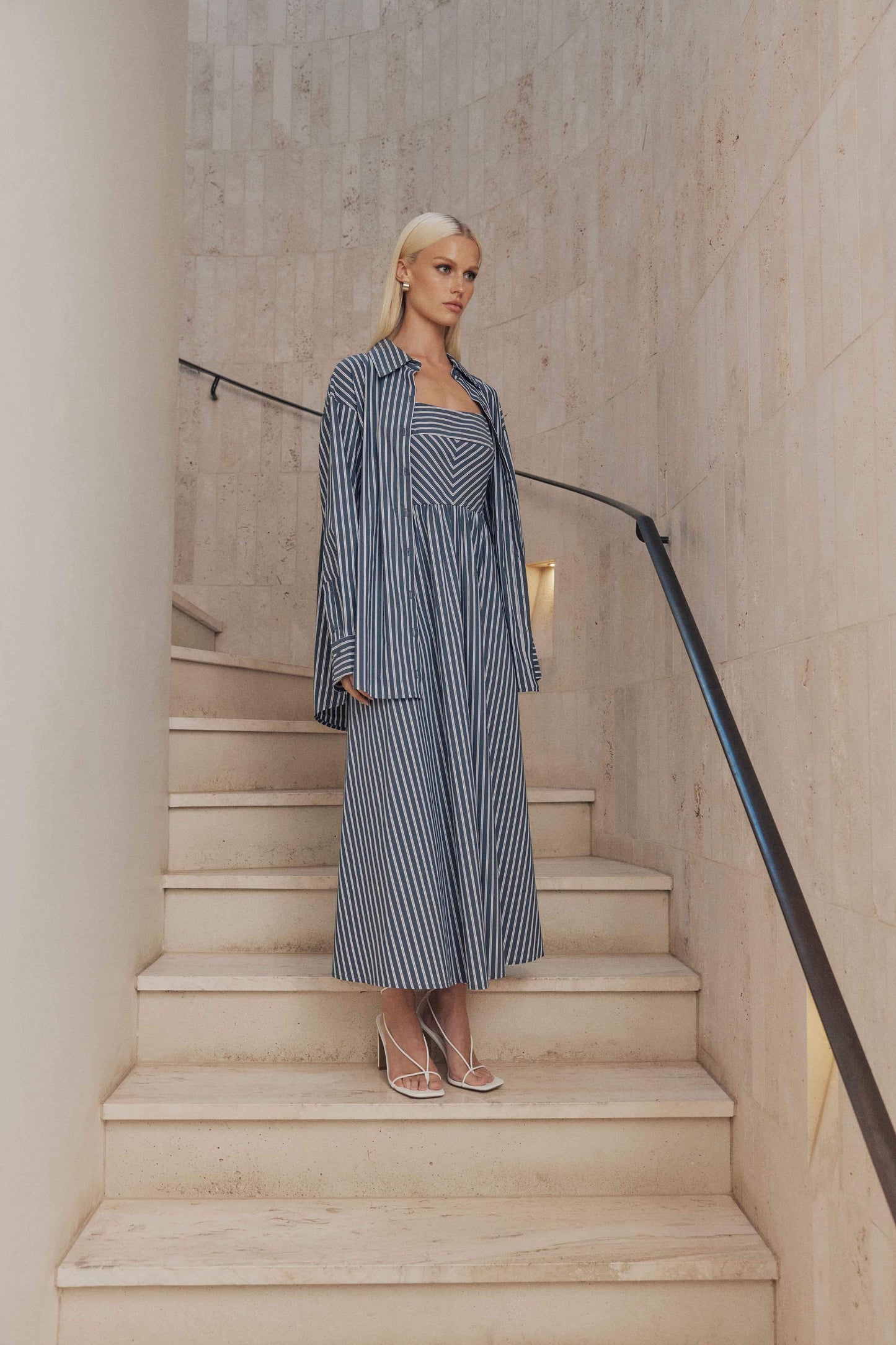 CURAAE Perry Oversized Button up Shirt in Navy Stripe