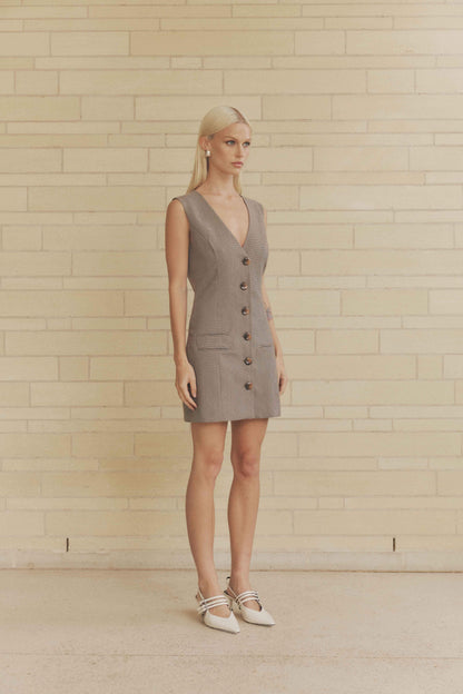 CURAAE Siena V Neck Mini Dress In Brown