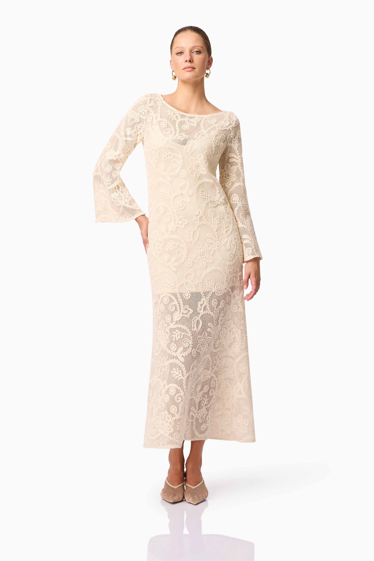 CURAAE Valentine Long Sleeve Maxi Dress in Beige