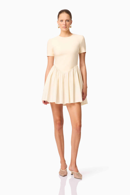 CURAAE Delia Short Sleeve Mini Dress in Cream