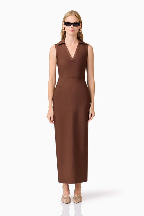 CURAAE Khloe Crepe Knit Midi Dress in Brown
