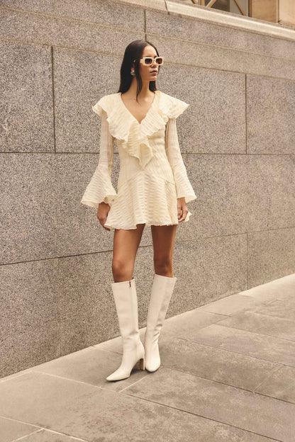 CURAAE Maribelle Long Sleeve Mini Dress in Lemon Yellow