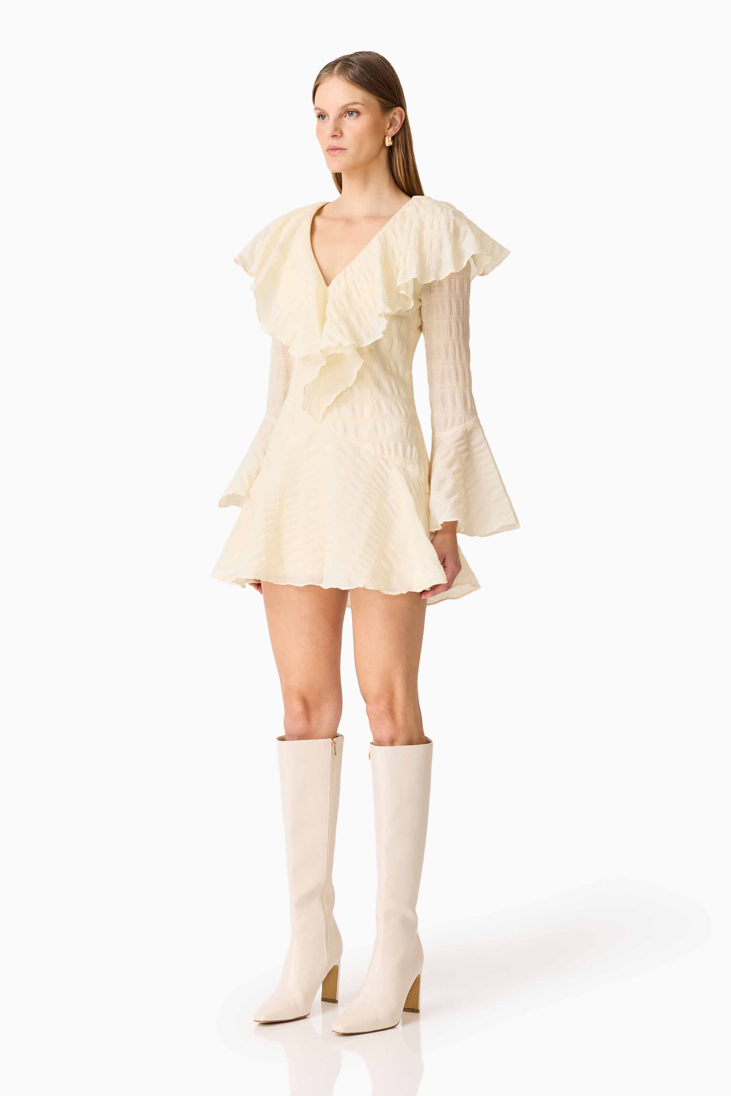 CURAAE Maribelle Long Sleeve Mini Dress in Lemon Yellow