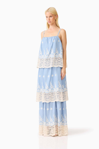 CURAAE Estella Maxi Dress in Blue & Cream