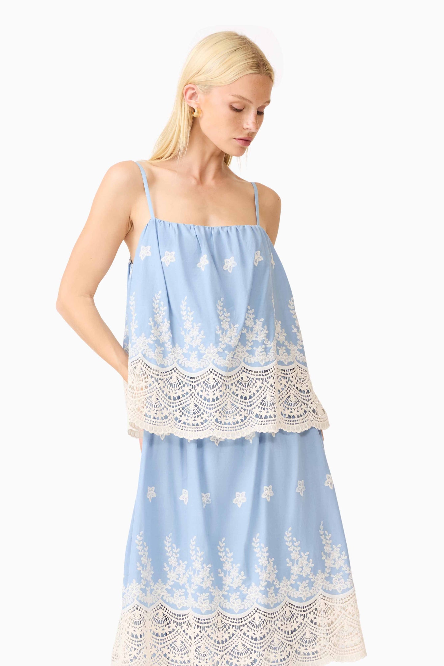 CURAAE Estella Maxi Dress in Blue & Cream