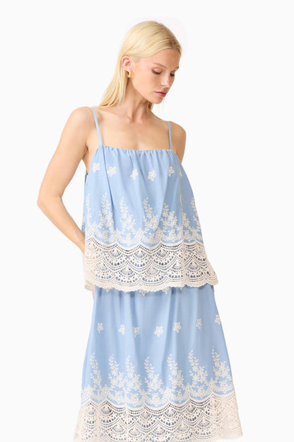 CURAAE Estella Maxi Dress in Blue & Cream