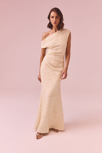 CURAAE Faye One Shoulder Maxi Dress in Cream