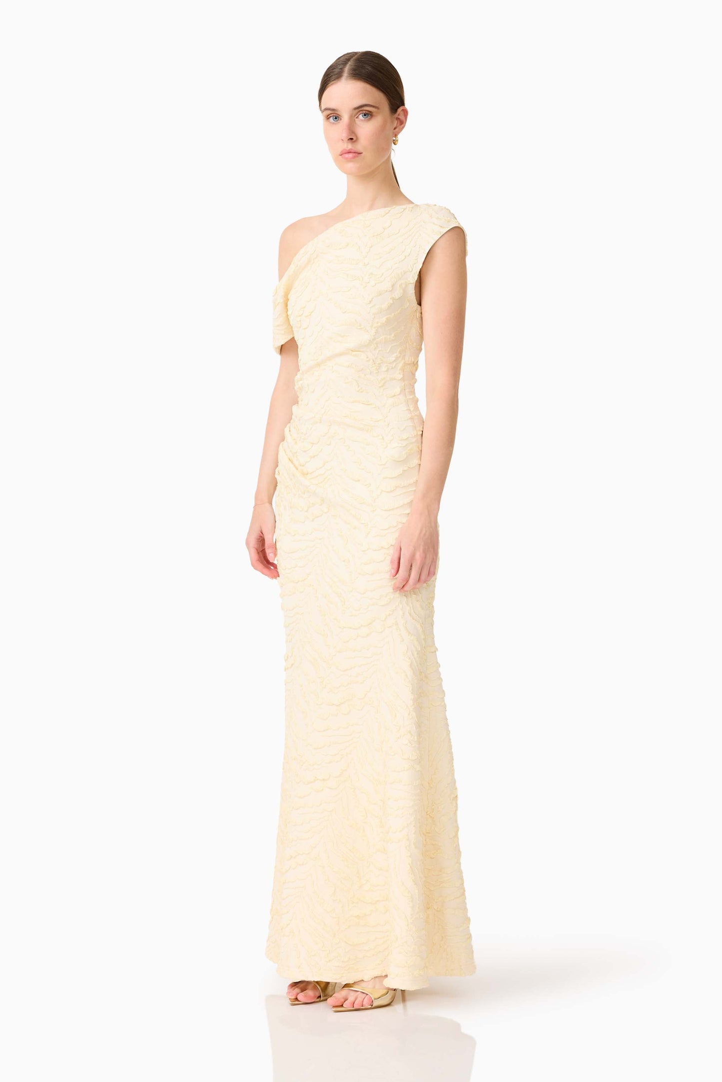 CURAAE Faye One Shoulder Maxi Dress in Cream