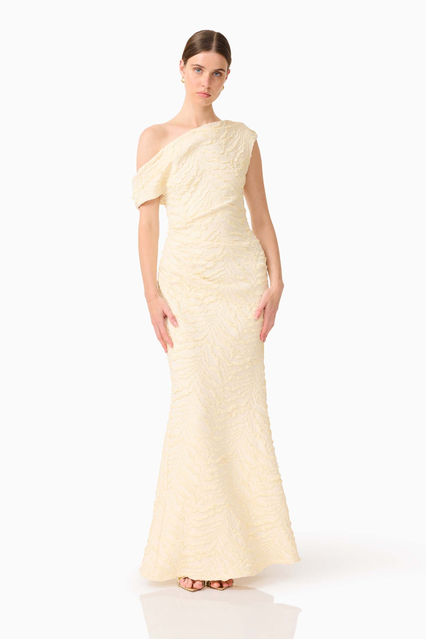 CURAAE Faye One Shoulder Maxi Dress in Cream