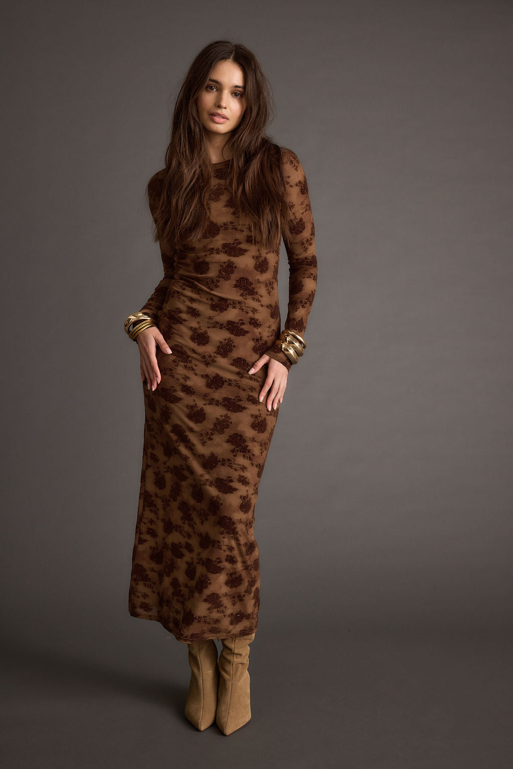 Casanova Brown Floral Maxi Dress