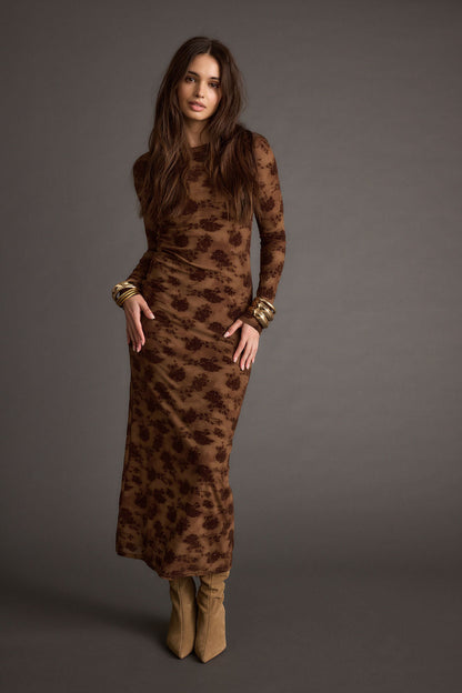 Casanova Brown Floral Maxi Dress