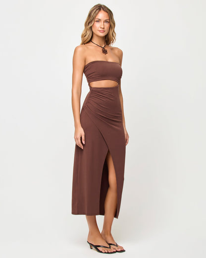 x The Salty Blonde Corsica Dress - Espresso