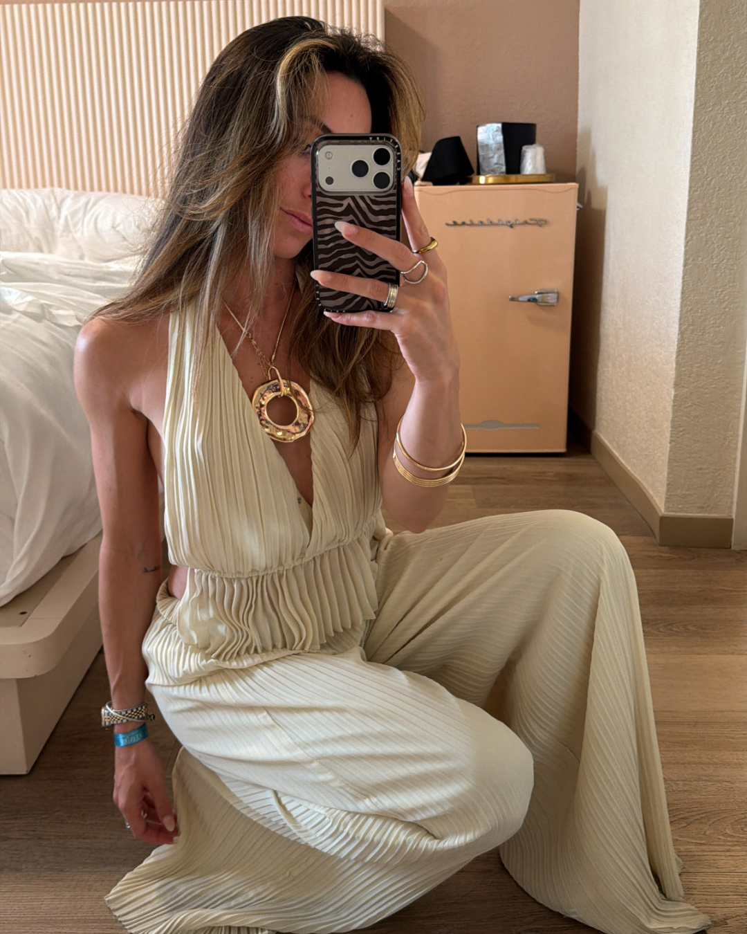 Zaria Cream Plisse Pants