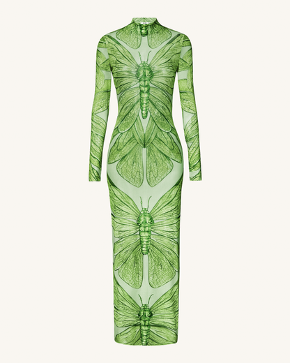 祖母綠蜻蜓薄紗禮服 - 綠色