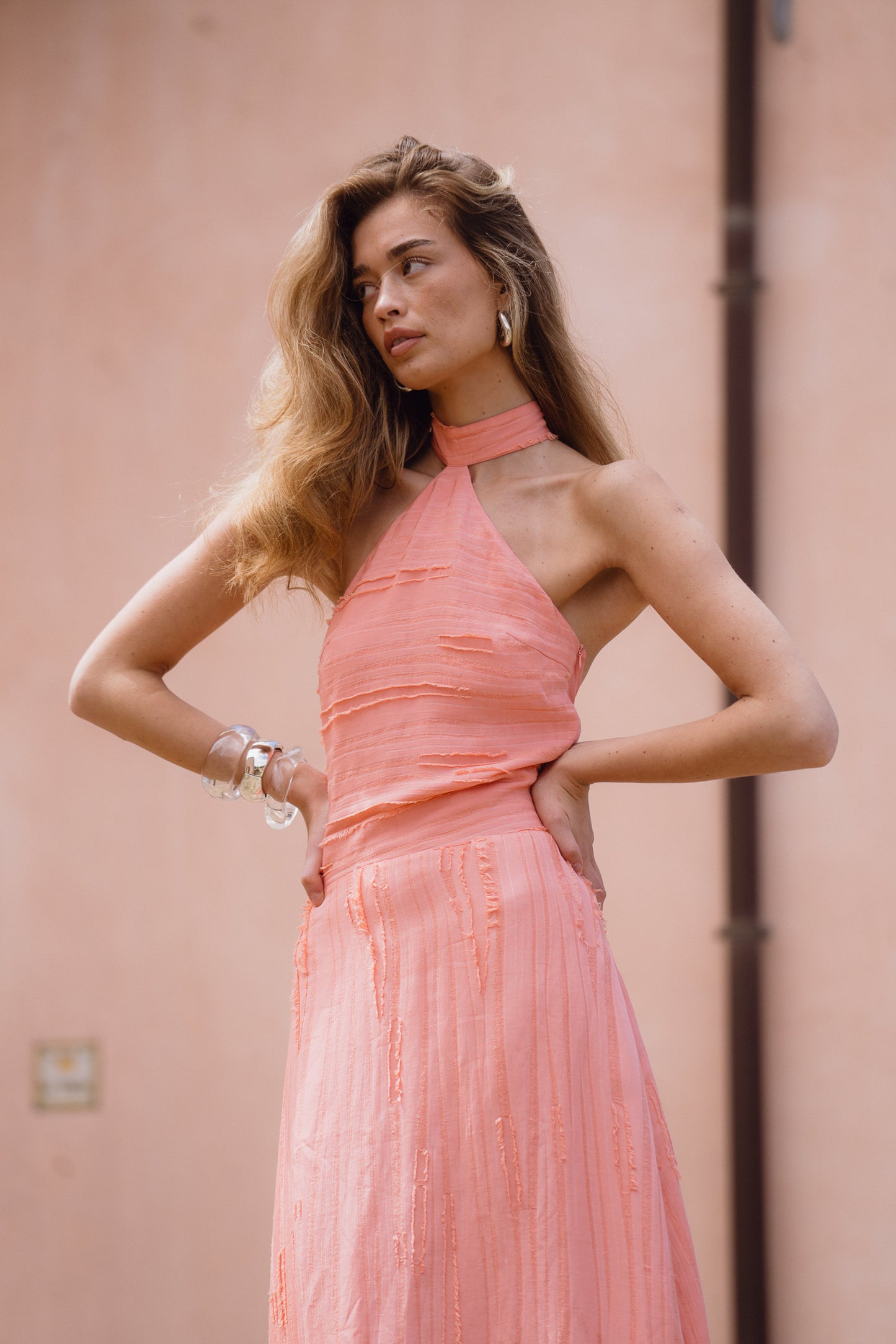 Palmetto Textured Dress — Pink