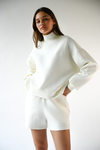 Maya Knit Neoprene Pullover — Offwhite