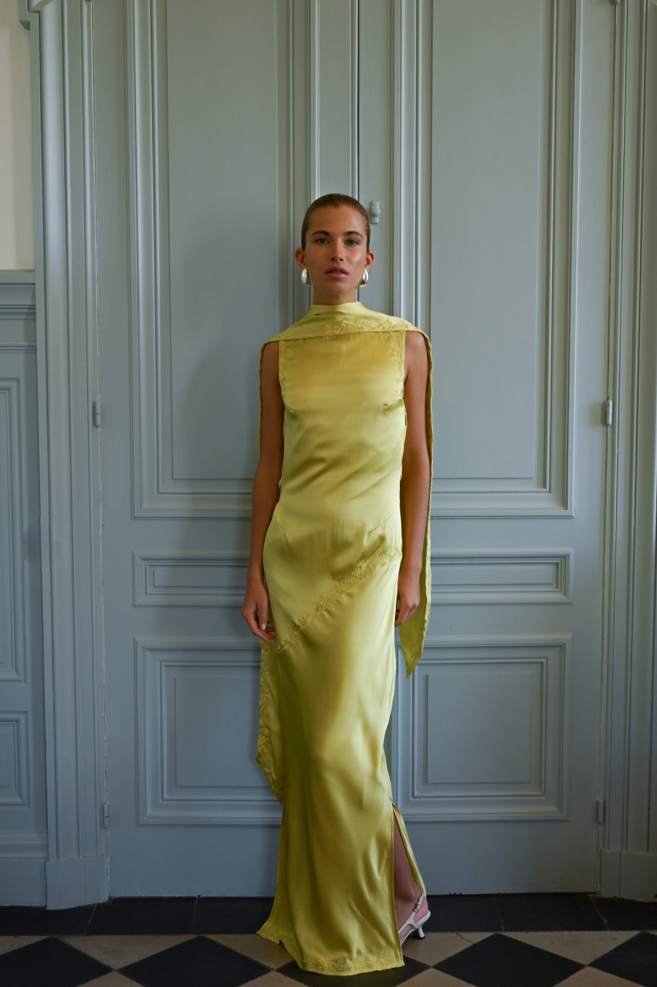 Nina Silk Dress — Chartreuse