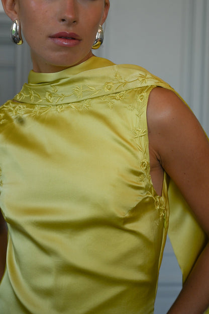 Nina Silk Dress — Chartreuse