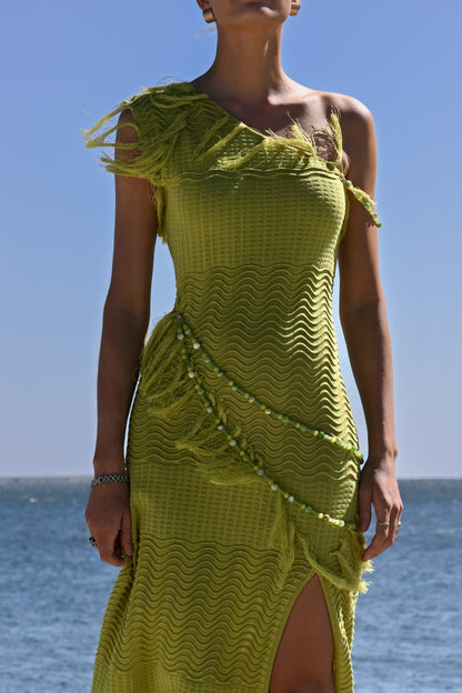 Frida Beaded Dress — Chartreuse