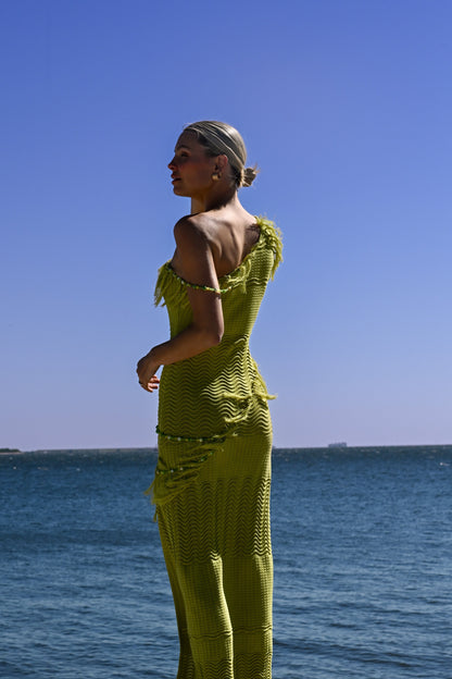 Frida Beaded Dress — Chartreuse