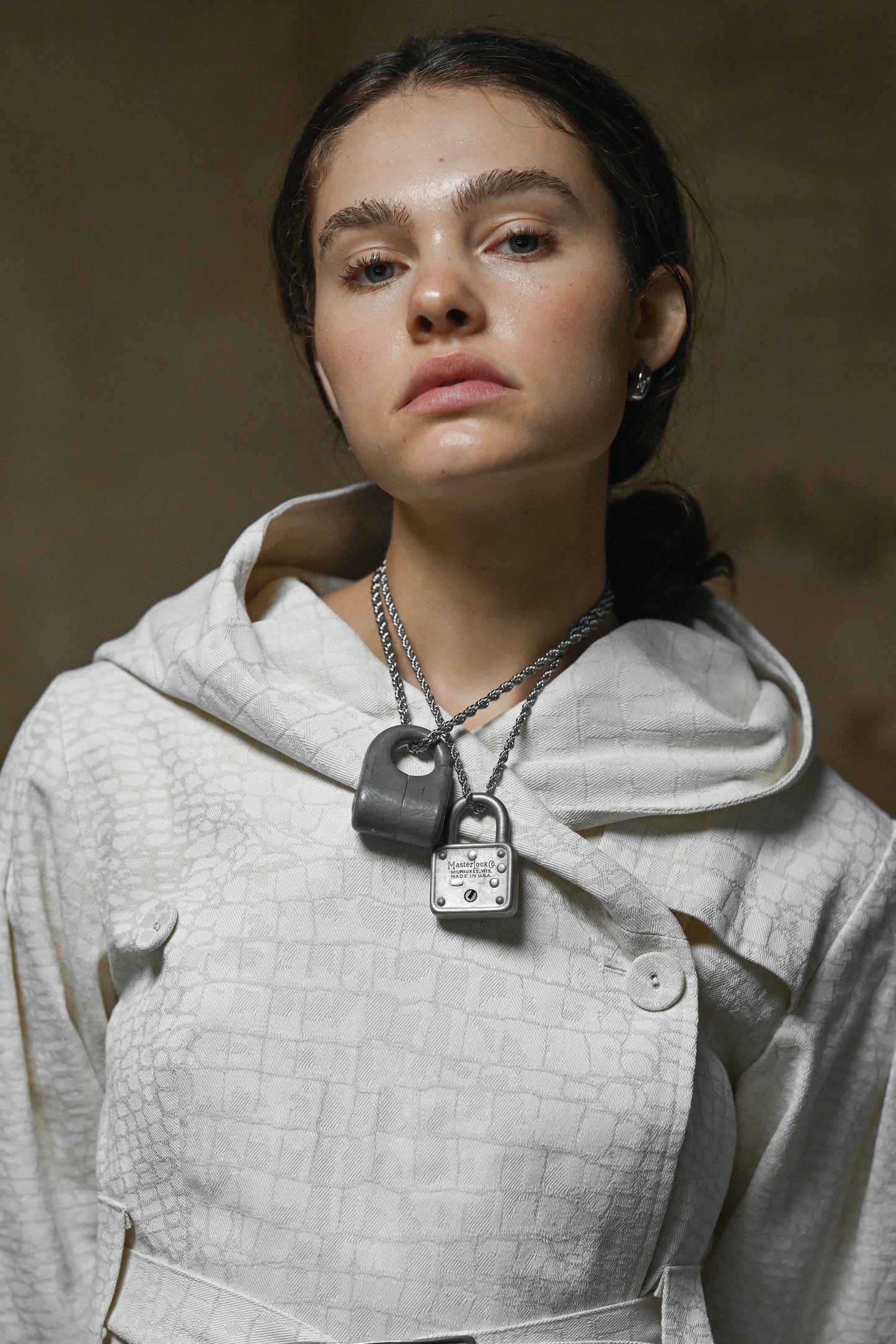 Upcycled Lock Necklace — Square Brass/Silver