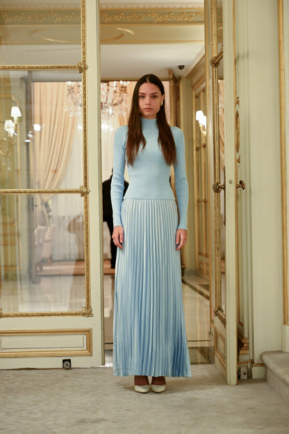 Aziel Pleated Dress — Baby Blue