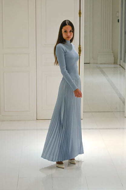Aziel Pleated Dress — Baby Blue
