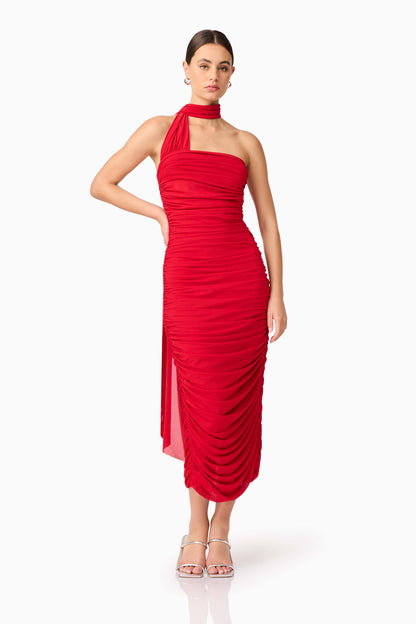 Darya Fitted Midi Dress in Red