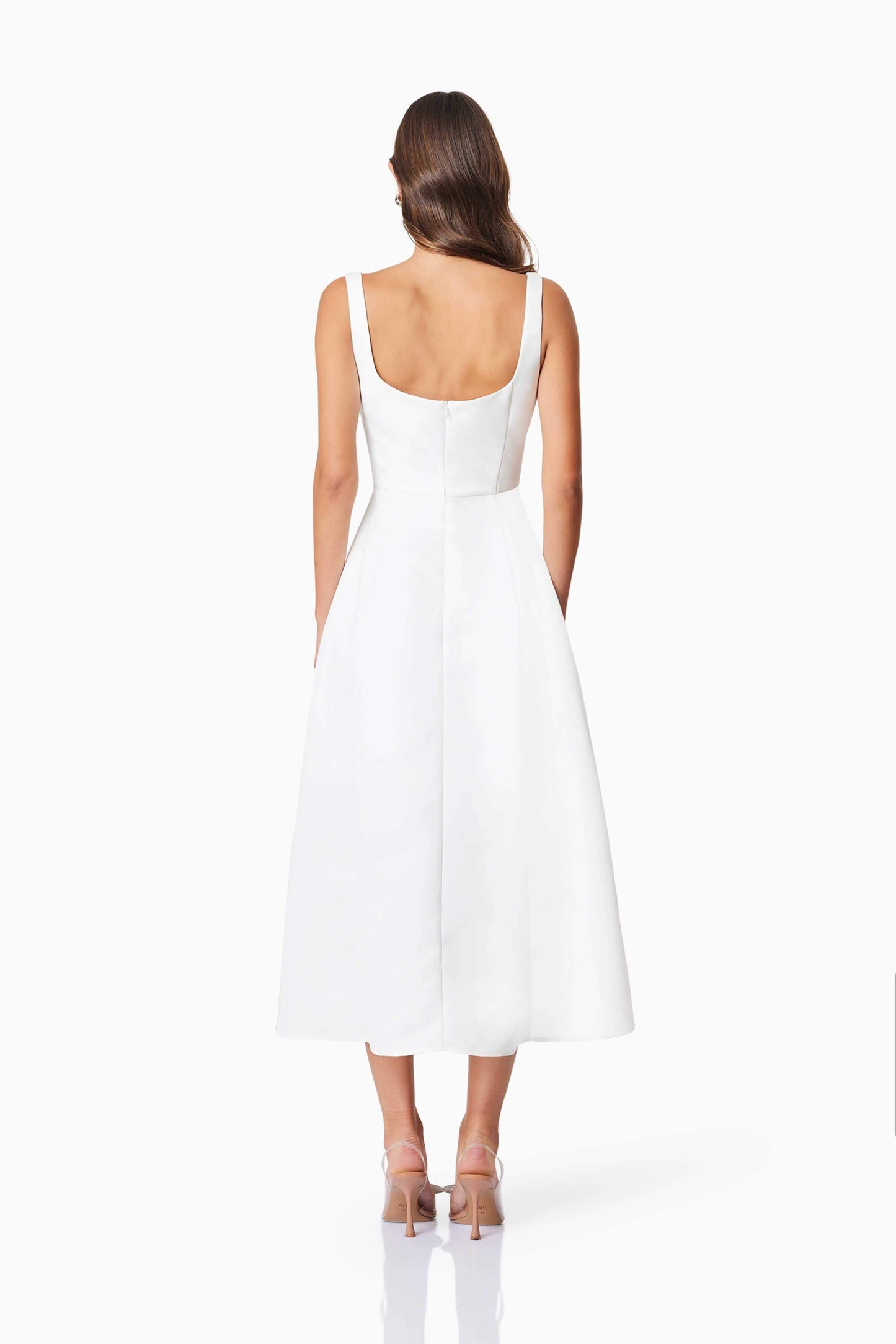 Alice Duchess Satin Midi Dress In White