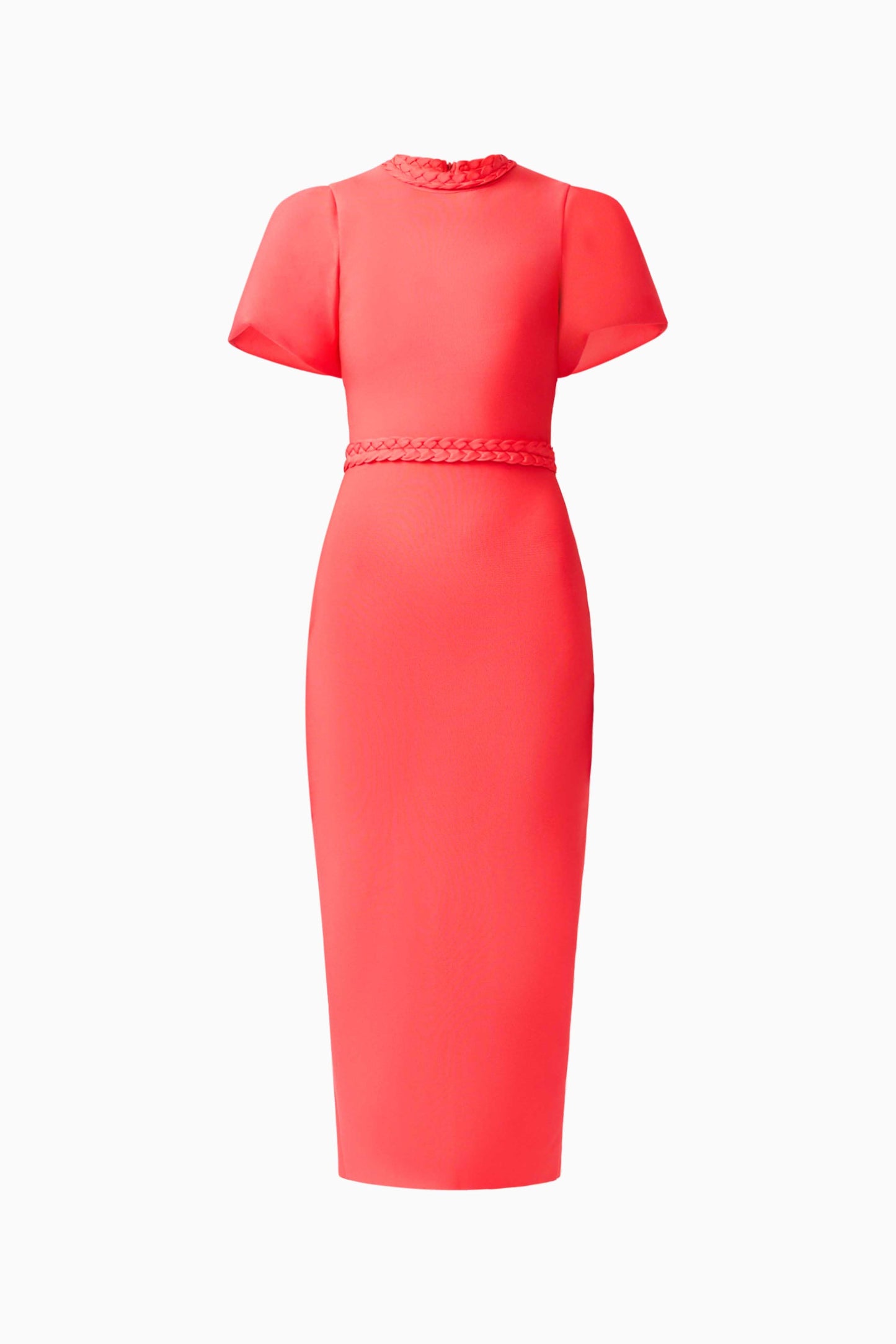 Coralene Puff Sleeve Midi Dress in Red