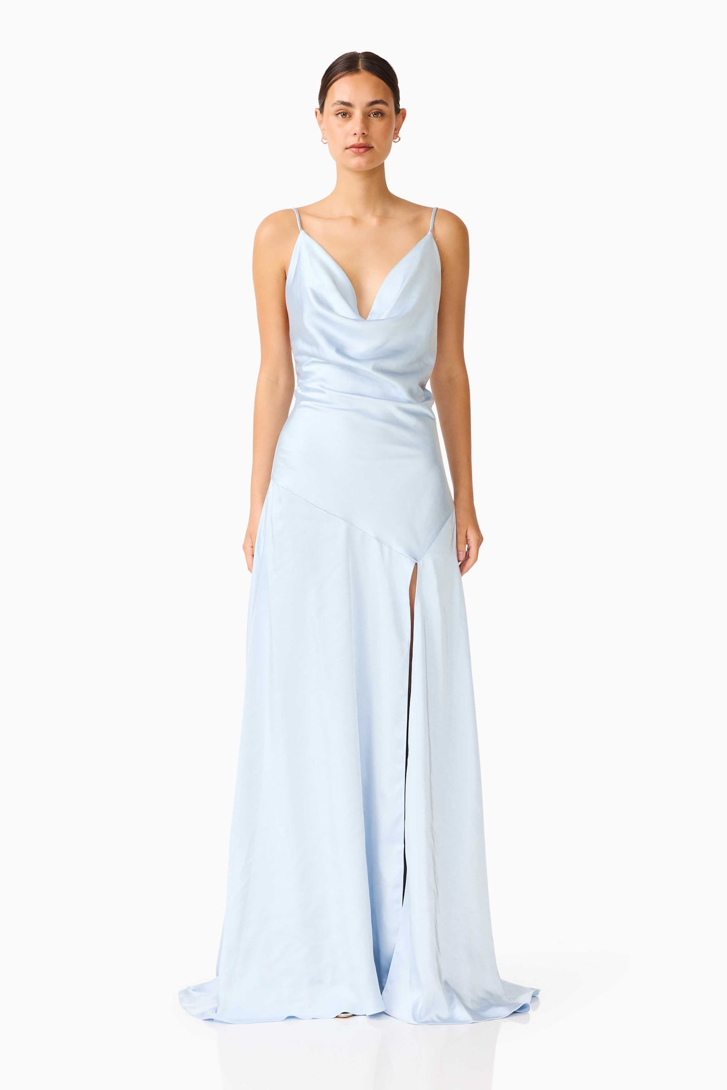Clementine Cowl Neck Gown in Pale Blue