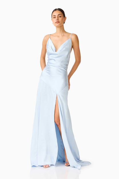 Clementine Cowl Neck Gown in Pale Blue