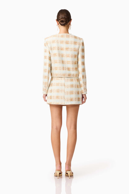 Ashlyn Long Sleeve Tweed Set in White & Gold