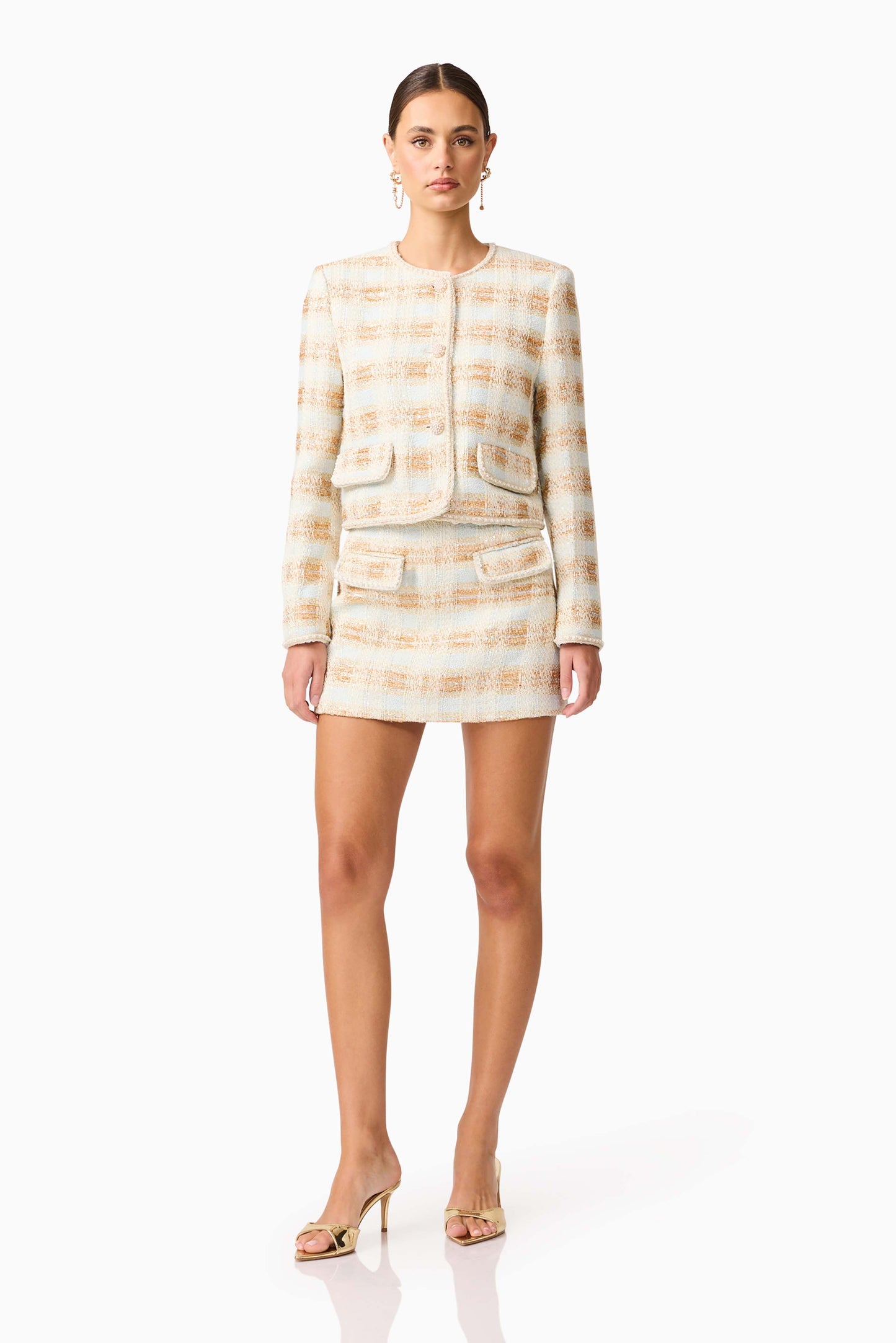 Ashlyn Tweed Jacket in Gold & White